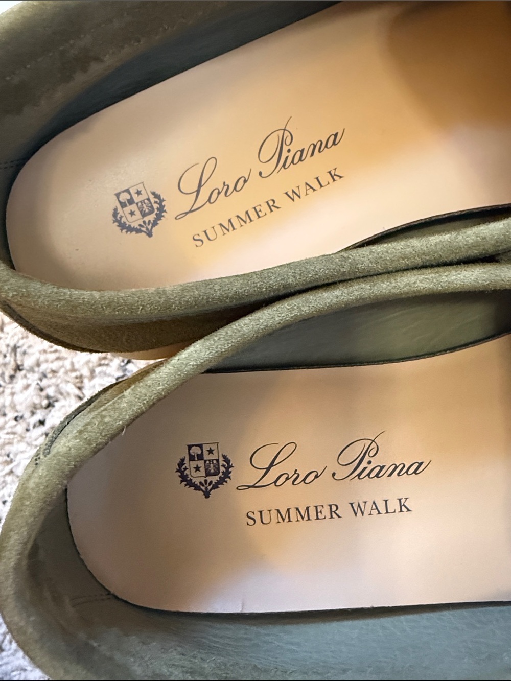Loro Piana Olive Suede Slip-On Loafers with Decorative Hardware - Picture 9 of 10